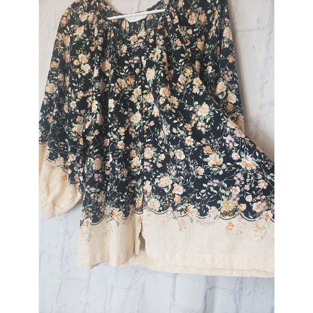 LC LAUREN CONRAD Victorian Floral Balloon Sleeve Button Down Blouse XL - Picture 2 of 7